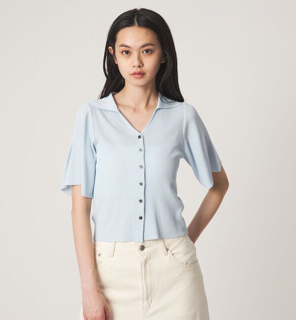 EMMEL REFINES「＜EMMEL REFINES＞EM HW リブ フレア ショートスリーブ カーディガン」|カーディガン|