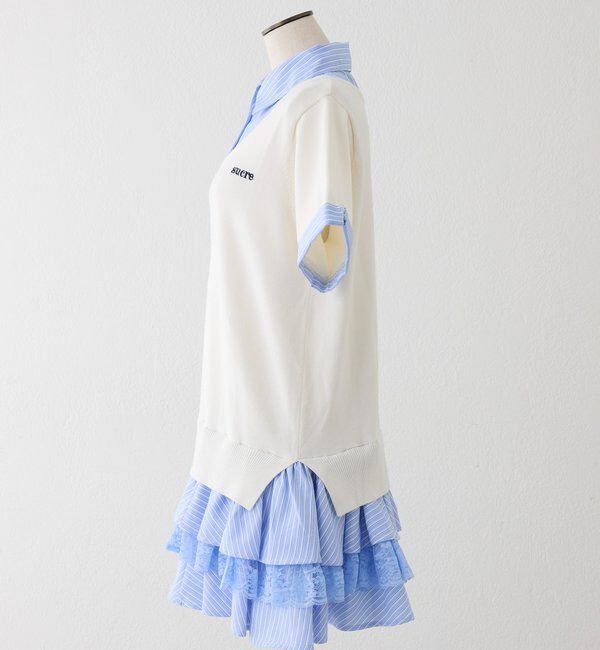  「ニットドッキング半袖シャツチュニック」|ワンピース|