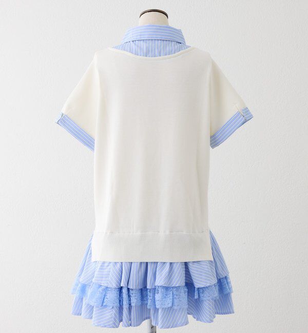  「ニットドッキング半袖シャツチュニック」|ワンピース|