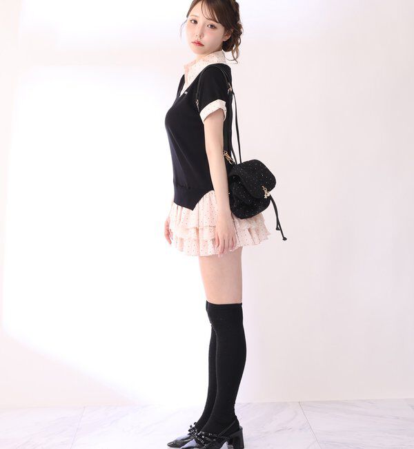  「ニットドッキング半袖シャツチュニック」|ワンピース|