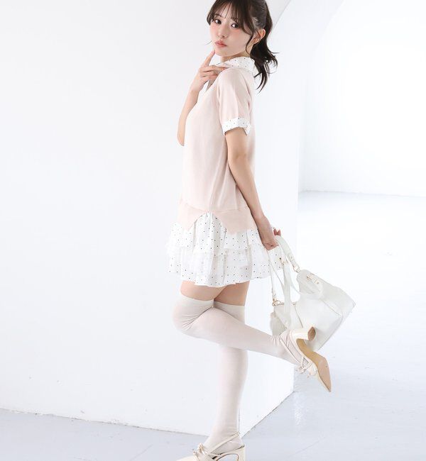  「ニットドッキング半袖シャツチュニック」|ワンピース|