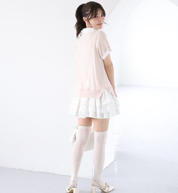  「ニットドッキング半袖シャツチュニック」|ワンピース|