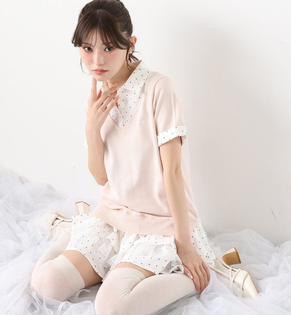  「ニットドッキング半袖シャツチュニック」|ワンピース|