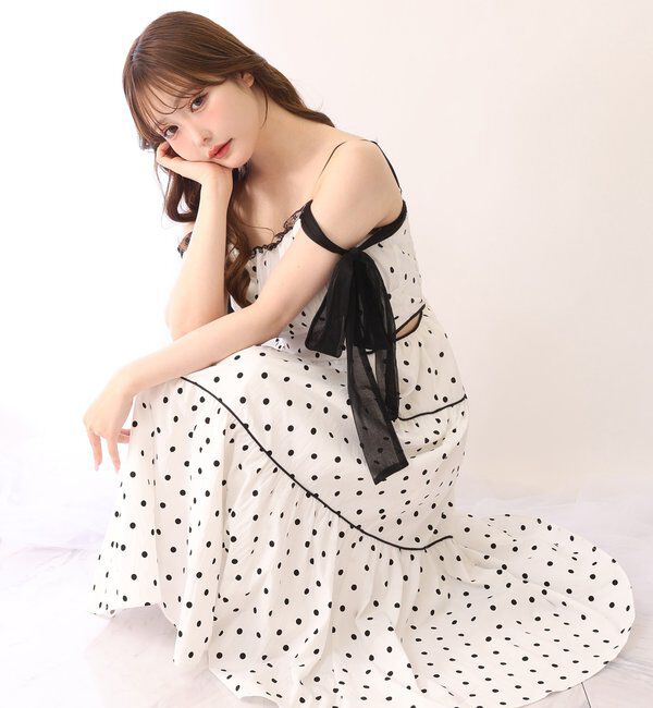  「【SMサイズ展開あり】サイドカットリボンロングキャミワンピース」|ワンピース|