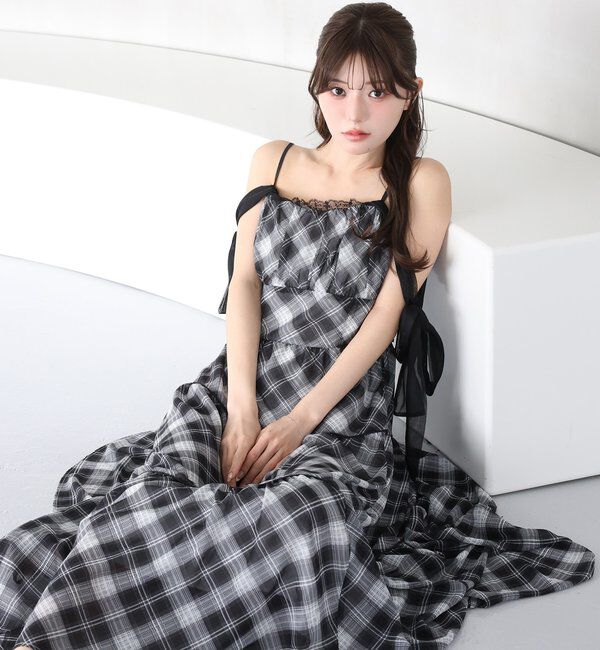  「【SMサイズ展開あり】サイドカットリボンロングキャミワンピース」|ワンピース|