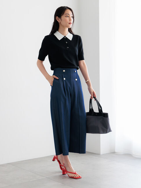 Te chichi「【遮熱】麻調ワイドクロップトパンツ」|その他|ネイビー