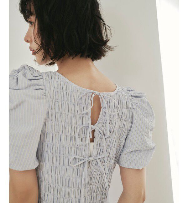 EMMEL REFINES「＜EMMEL REFINES＞EM ストライプ シャーリング フレア ワンピース」|ワンピース|LT.BLUE