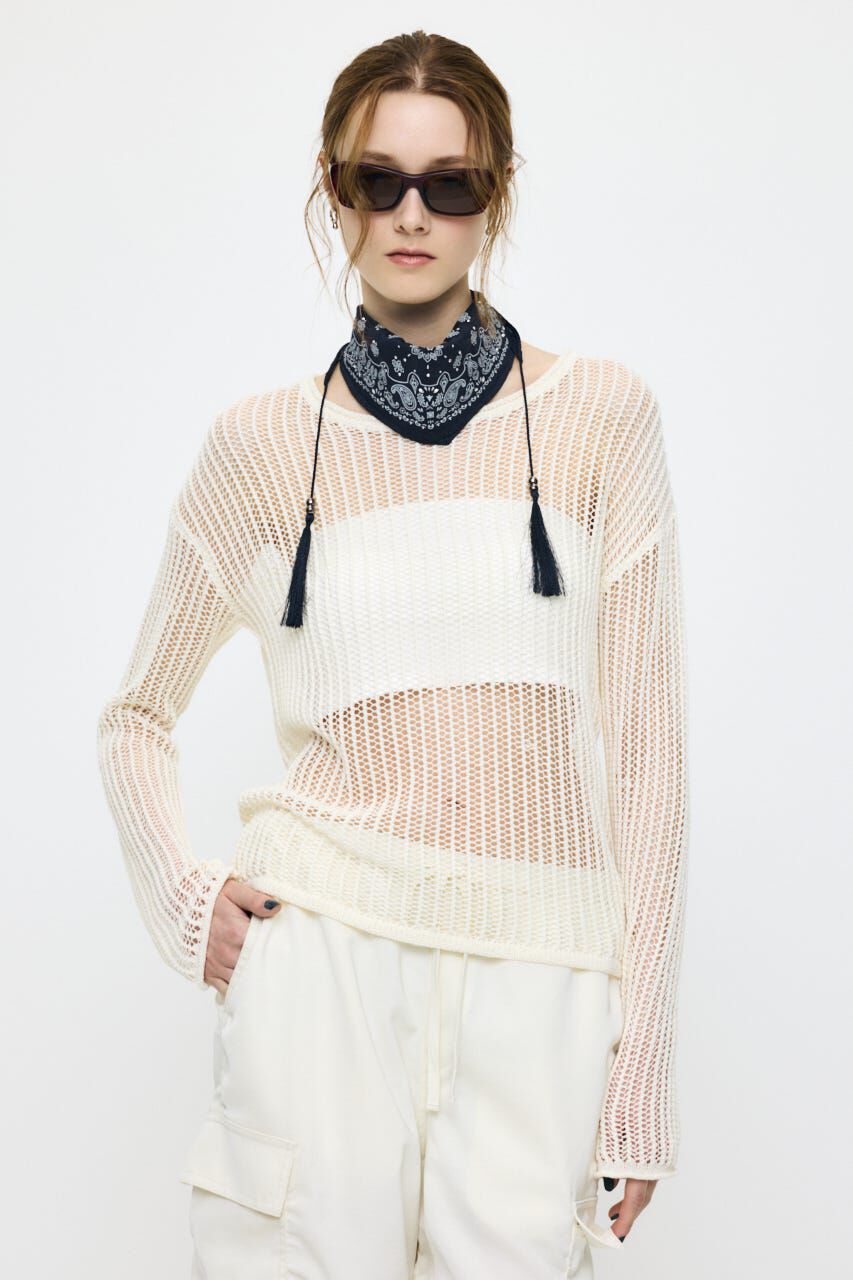 MOUSSY「BOAT NECK MESH KNIT トップス」|ニット・セーター|O/WHT1