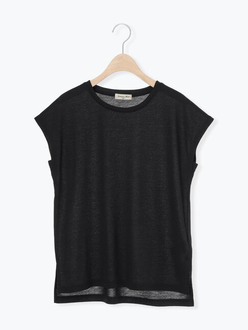 Samansa Mos2「【抗菌、接触冷感】シアー梨地フレンチスリーブTシャツ」|Tシャツ・カットソー|ブラック