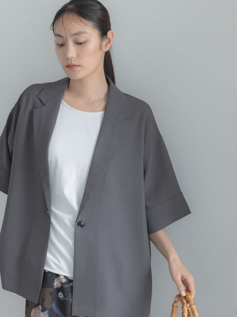 Te chichi「麻調ハーフスリーブジャケット」|その他|グレー