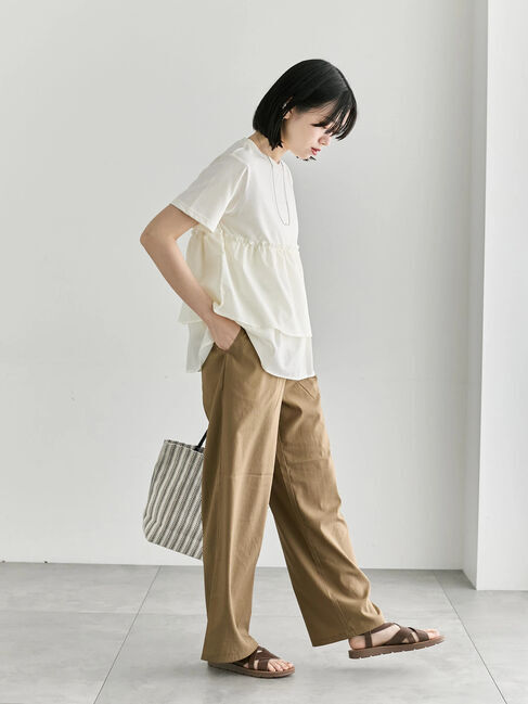 Samansa Mos2 blue「【接触冷感】ドッキングティアードプルオーバー」|Tシャツ・カットソー|