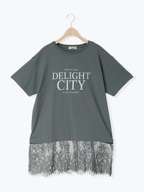 Samansa Mos2「【接触冷感】裾レースロゴプリントチュニック」|Tシャツ・カットソー|オリーブ