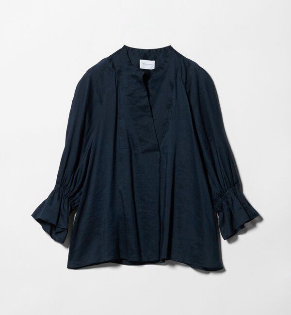 UNITED ARROWS「ラミー スキッパー Vネック ブラウス ‐ウォッシャブル‐」|シャツ・ブラウス|NAVY