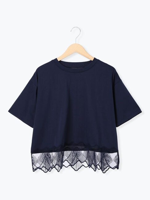 Samansa Mos2「スカラップレースTシャツ」|Tシャツ・カットソー|ネイビー
