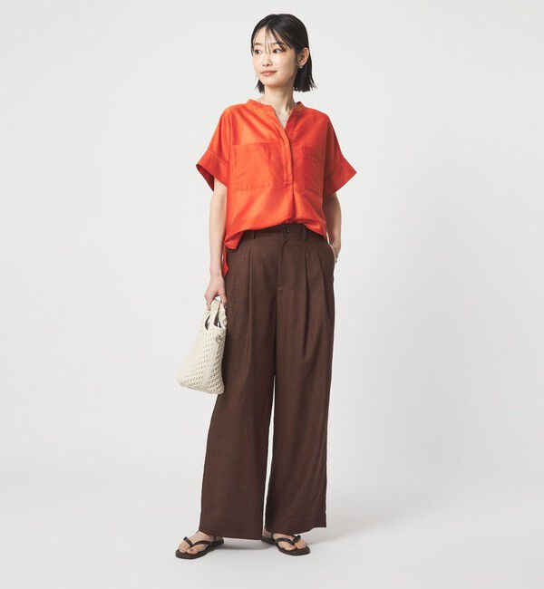 UNITED ARROWS green label relaxing「［size SHORT/TALLあり］ライト リネンライク タック ワイドパンツ UVカット 通気性」|スラックス|