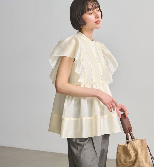 UNITED ARROWS「シルキー ギャザー フリルブラウス ‐ウォッシャブル‐」|シャツ・ブラウス|OFF WHITE