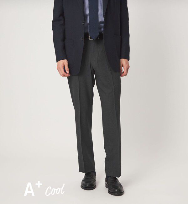 UNITED ARROWS green label relaxing「A+ COOL ポリエステル バーズアイ スタンダード アジャスター NP スラックス -ウォッシャブル・ストレッチ」|スラックス|DK.GRAY