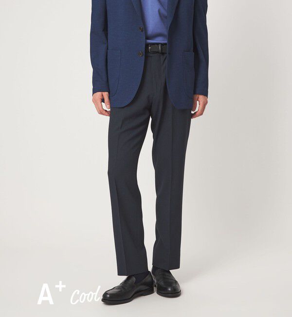 UNITED ARROWS green label relaxing「A+ COOL ポリエステル バーズアイ スタンダード アジャスター NP スラックス -ウォッシャブル・ストレッチ」|スラックス|NAVY