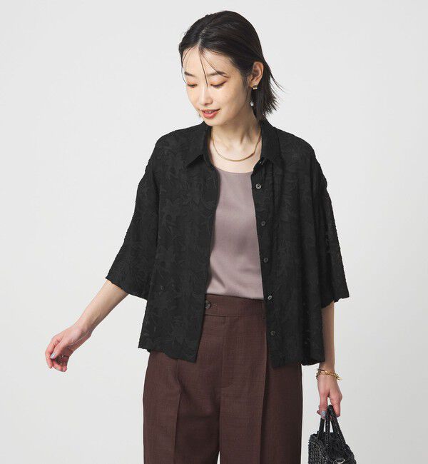 UNITED ARROWS green label relaxing「カット ジャガード ショートスリーブ シャツ」|シャツ・ブラウス|BLACK
