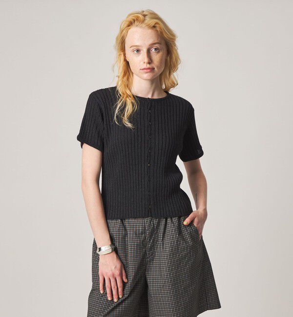 STEVEN ALAN「＜Steven Alan＞リブ ショートスリーブ カーディガン」|カーディガン|BLACK