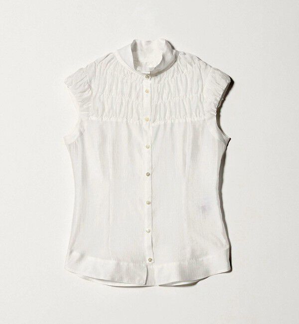 ATTISESSION「＜ATTISESSION＞シアーギャザー ショートスリーブ ブラウス」|シャツ・ブラウス|WHITE
