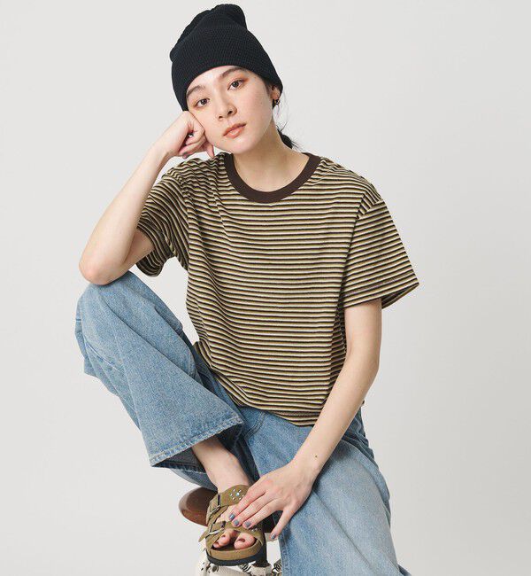 BEAUTY&YOUTH UNITED ARROWS「コットン パイルボーダー ショートスリーブ Tシャツ」|Tシャツ・カットソー|DK.BROWN