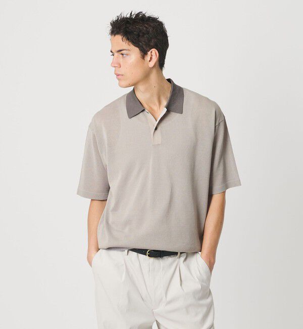 BEAUTY&YOUTH UNITED ARROWS「クレイジーパターン ギマ ショートスリーブ ポロニット ウォッシャブル」|ニット・セーター|LT.GRAY