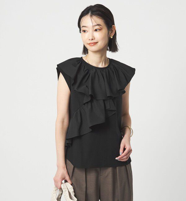 UNITED ARROWS green label relaxing「ランダム フリル ドッキング カットソー 接触冷感」|Tシャツ・カットソー|BLACK