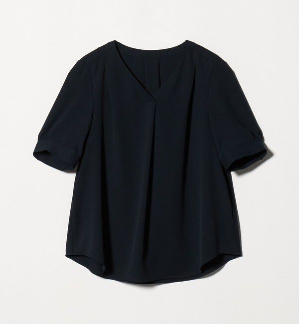 UNITED ARROWS green label relaxing「Vネック ショートスリーブ ブラウス マシンウォッシャブル 」|シャツ・ブラウス|NAVY