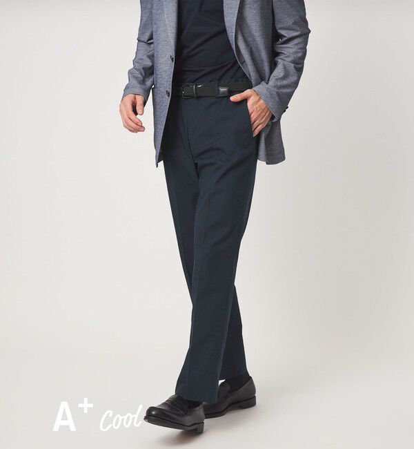 UNITED ARROWS green label relaxing「A+ COOL シャークスキン スタンダード アジャスター NP スラックス -ストレッチ・接触冷感・クリースキープ」|スラックス|NAVY