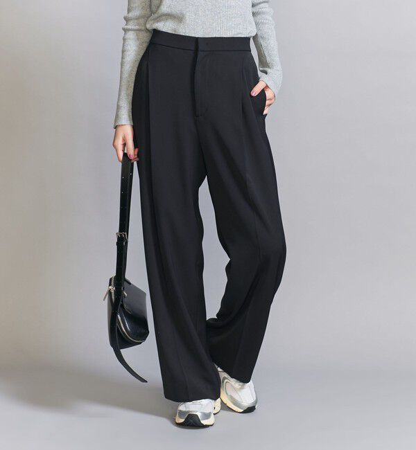 BEAUTY&YOUTH UNITED ARROWS「【WEB限定 Wardrobe DAILY MINIMAL】ダブルクロス タックワイドストレートパンツ ウォッシャブル」|スラックス|NAVY