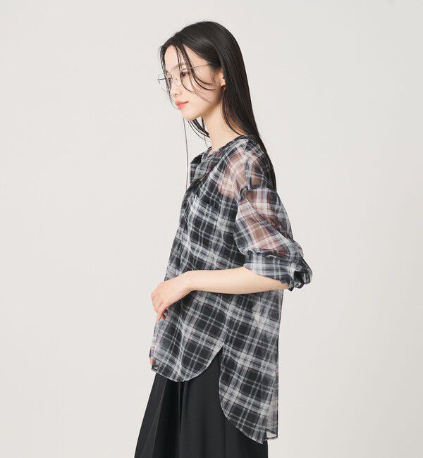 BEAUTY&YOUTH UNITED ARROWS「【WEB限定】オンブレーチェック シアーバンドカラーシャツ ウォッシャブル」|シャツ・ブラウス|BLACK