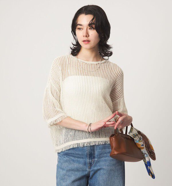 UNITED ARROWS green label relaxing「フリンジ ニット プルオーバー」|ニット・セーター|OFF WHITE