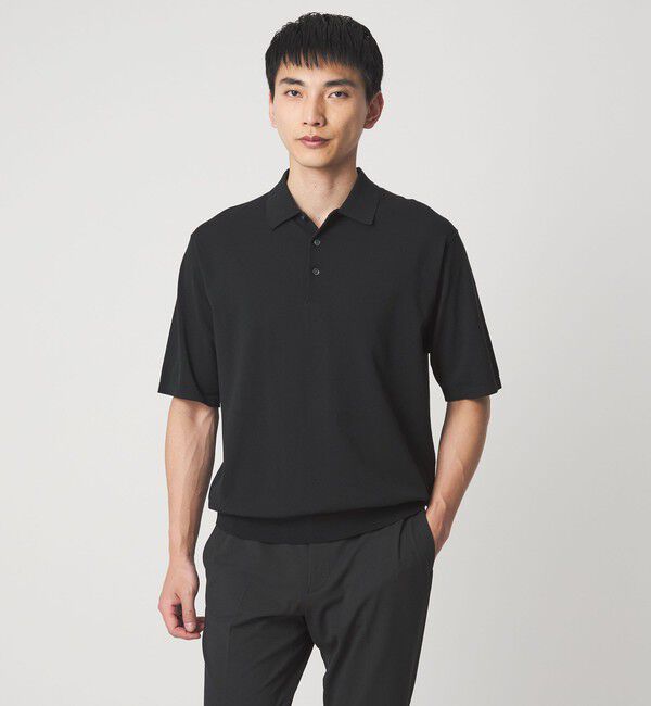UNITED ARROWS green label relaxing「A+ プレーン 18G 半袖ニット ポロシャツ -ウォッシャブル-」|ポロシャツ|BLACK