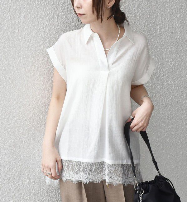 SHIPS Colors 「SHIPS Colors:〈手洗い可能〉ヘム レース スキッパー ブラウス◇」|シャツ・ブラウス|