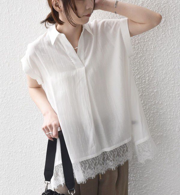 SHIPS Colors 「SHIPS Colors:〈手洗い可能〉ヘム レース スキッパー ブラウス◇」|シャツ・ブラウス|