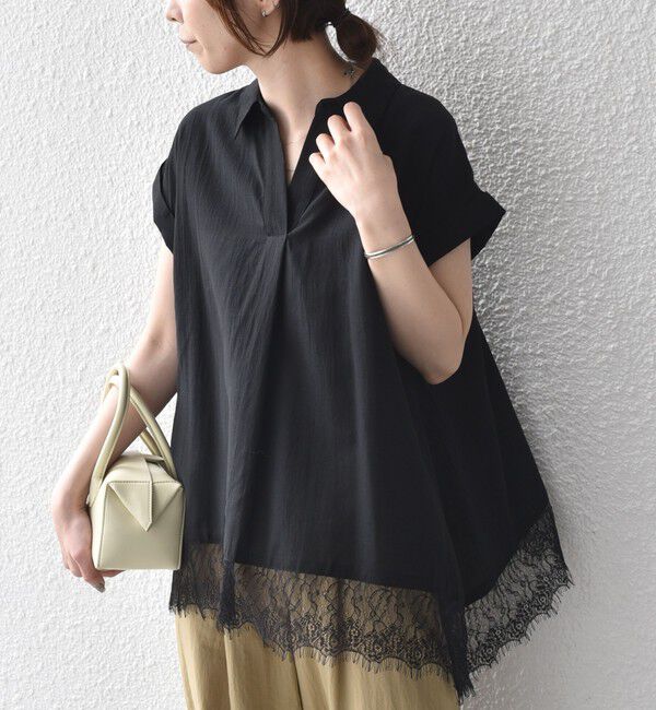 SHIPS Colors 「SHIPS Colors:〈手洗い可能〉ヘム レース スキッパー ブラウス◇」|シャツ・ブラウス|