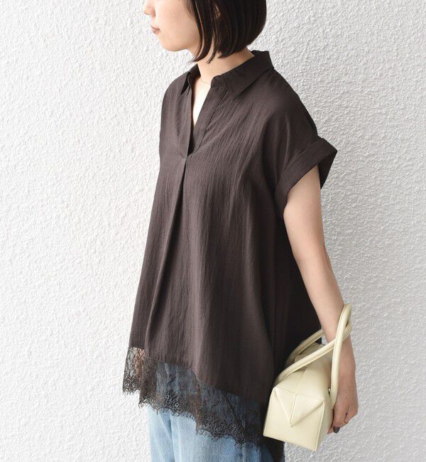 SHIPS Colors 「SHIPS Colors:〈手洗い可能〉ヘム レース スキッパー ブラウス◇」|シャツ・ブラウス|