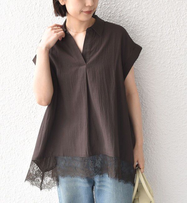 SHIPS Colors 「SHIPS Colors:〈手洗い可能〉ヘム レース スキッパー ブラウス◇」|シャツ・ブラウス|