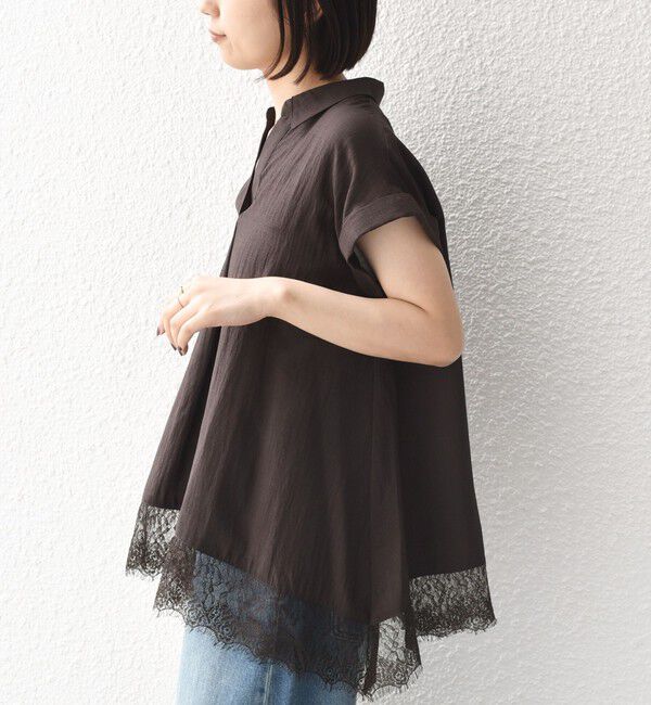 SHIPS Colors 「SHIPS Colors:〈手洗い可能〉ヘム レース スキッパー ブラウス◇」|シャツ・ブラウス|