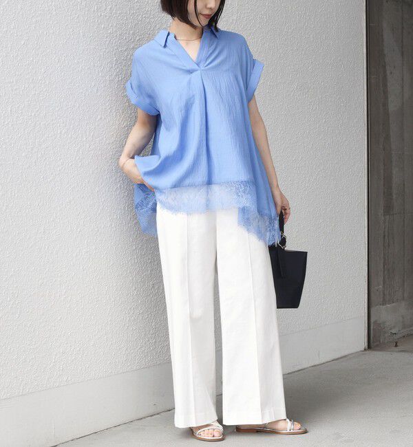 SHIPS Colors 「SHIPS Colors:〈手洗い可能〉ヘム レース スキッパー ブラウス◇」|シャツ・ブラウス|