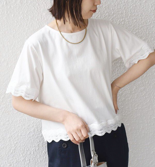 SHIPS Colors 「《予約》SHIPS Colors:〈洗濯機可能〉リンク レース コンビ TEE◆」|Tシャツ・カットソー|オフホワイト