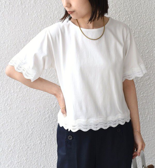 SHIPS Colors 「《予約》SHIPS Colors:〈洗濯機可能〉リンク レース コンビ TEE◆」|Tシャツ・カットソー|
