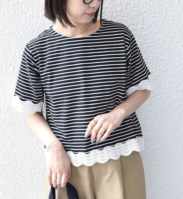 SHIPS Colors 「《予約》SHIPS Colors:〈洗濯機可能〉リンク レース コンビ TEE◆」|Tシャツ・カットソー|