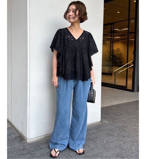SLOBE IENA「《追加》レースフリルVネックブラウス」|シャツ・ブラウス|