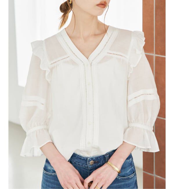 SLOBE IENA「《WEB限定/追加予約》コットンレーヨンレースブラウス」|シャツ・ブラウス|