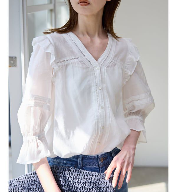 SLOBE IENA「《WEB限定/追加予約》コットンレーヨンレースブラウス」|シャツ・ブラウス|