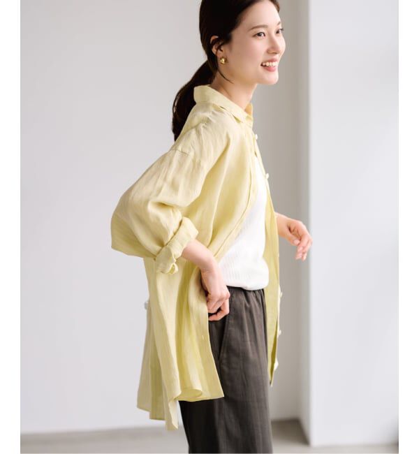FRAMeWORK「≪一部カラーWEB限定 / 追加≫ライトフレンチリネンストライプ&チェックシャツ 2」|シャツ・ブラウス|イエロー