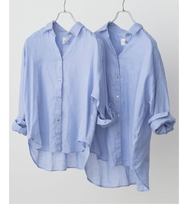 Spick and Span「《程よくすっきりサイズ / 追加予約》 80リネンカシュクール ミディシャツ」|シャツ・ブラウス|