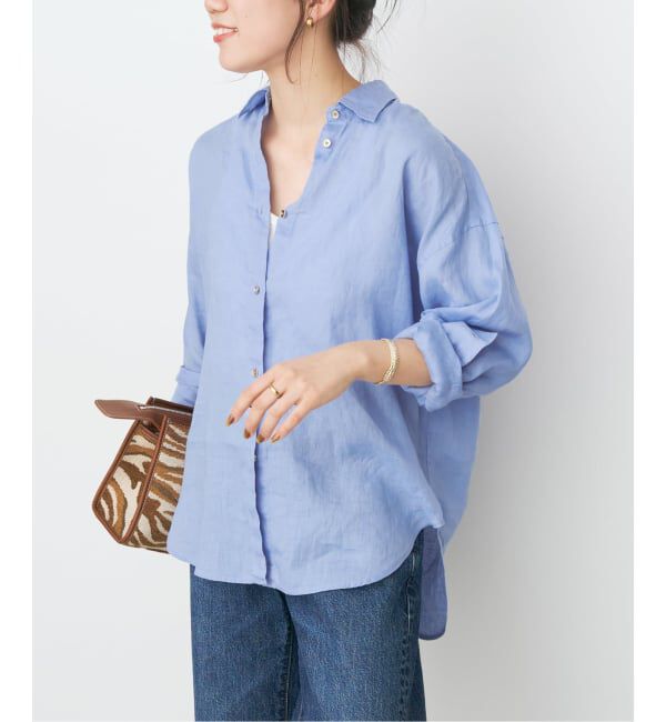Spick and Span「《程よくすっきりサイズ / 追加予約》 80リネンカシュクール ミディシャツ」|シャツ・ブラウス|
